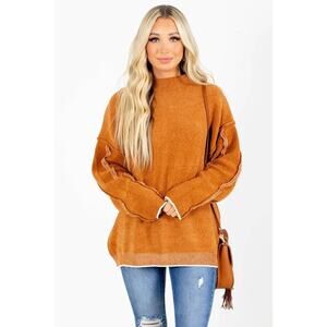 Zenana Sweater Womens Mock Neck Oversized Knit Pullover Cozy‎ Top Orange XL